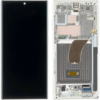 Náhradní dil pro Samsung S918 Galaxy S23 Ultra - LCD display + Dotyková deska + Přední kryt Cream / Bílá (Service Pack)