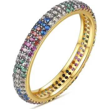 Prsten Flamenco Mystique Prstýnek pozlacený chirurgickou ocelí pokovený zlatem, barevné zirkony pst929, velikost prstýnku: us7 eu14. Velikost prstenu: US6 EU11