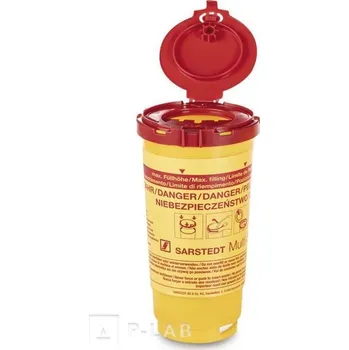 Nádoba na použité jehly a stříkačky oválná (Objem (ml): 500, Výška (mm): 162, Průměr (mm): 89, Balení (ks): 21)