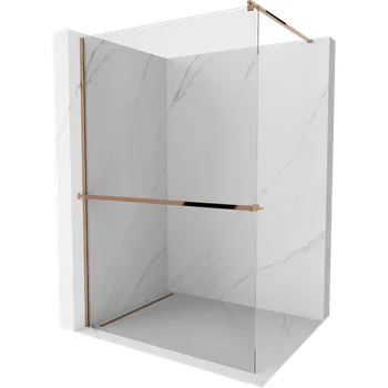 Mexen Kioto+ sprchová stěna s poličkou Walk-in 75 x 200 cm, transparentní, růžové zlato - 800-075-121-60-00 Sprchové stěny