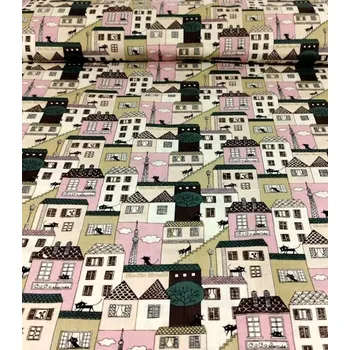 Bavlněná látka domky růžové plátno 140cm | RTex