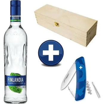 Kuchyňský nůž Finlandia Lime 37.5% 1l + nůž Swiza C01 blue v dárkovém boxu