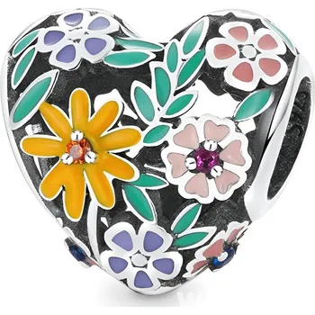 Přívěsek 4U Stříbrný přívěsek korálek barevné květy