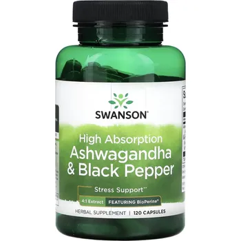 Swanson High Absorption Ashwagandha & Black Pepper, ashwagandha a černý pepř, 120 kapslí Doplněk stravy