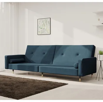 Pohovka vidaXL 2místná rozkládací pohovka se 2 polštáři samet [375748] Barva: Modrá