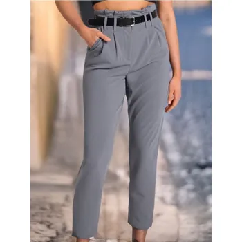 Dámské kalhoty Sinsay - Kalhoty paperbag s páskem - šedá - 570BE-86X - 570BE-86X-XS