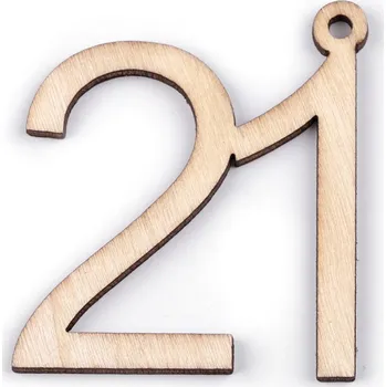 Výprodej - Dřevěná narozeninová čísla se závěsem 21 Varianta: 21 přírodní, Balení: 10 ks