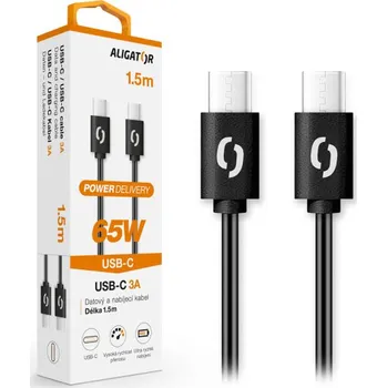 Datový kabel Datový kabel Aligator Power 65W, USB-C/USB-C 3A 1,5m, černá