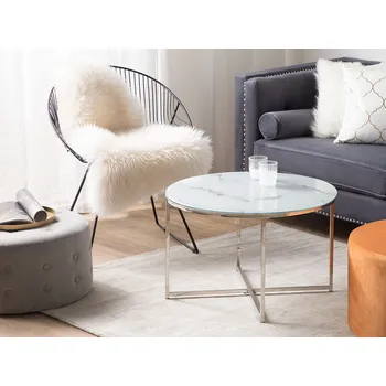 Konferenční stolek Konferenční stolek s kulatým mramorovým efektem, základna stříbrná 70 cm Glam Modern Minimalist Beliani