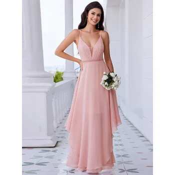 Dámské šaty Šifonové šaty s asymetrickým volánkovým lemem Barva: Růžová, Velikost: S