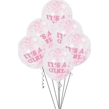 Balónek Transparentní balonky It's a girl s růžovými konfetami 30 cm 6 ks