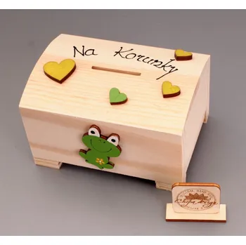 Pokladnička Pokladnička dřevo truhla - 3D žába