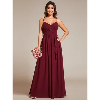Dámské šaty Elegantní šifonové šaty pro družičky s hlubokým výstřihem do V Barva: Bordová, Velikost: 3XL