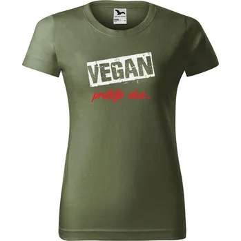 Dámské tričko DOBRÝ TRIKO Dámské tričko s potiskem Vegan, protože chci Barva: Khaki, Velikost: S