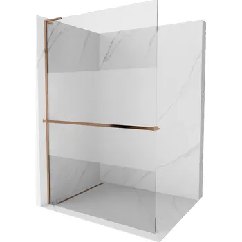 Mexen Kioto+ L sprchová stěna s poličkou Walk-in 100 x 200 cm, transparentní/matná, růžové zlato - 800-100-123-60-35 Sprchové stěny