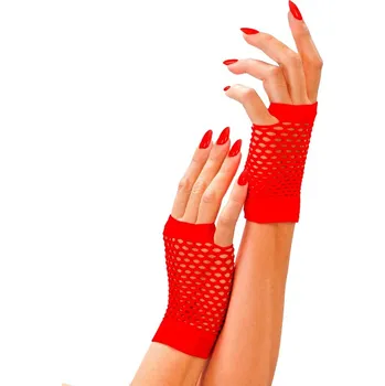Karnevalový doplněk Dámské červené fishnet rukavice bez prstů