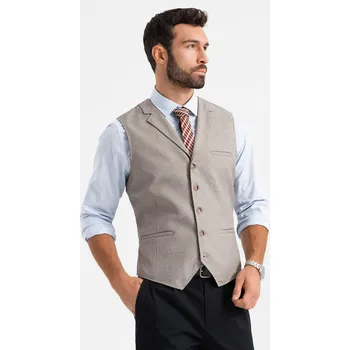 Pánské oblečení Kamizelka męska garniturowa z kołnierzem - beżowa V3 OM-BLZV-0109 - XXL