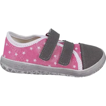 Dívčí tenisky Jonap barefoot plátěnky Airy růžové hvězdičky - suché zipy 25