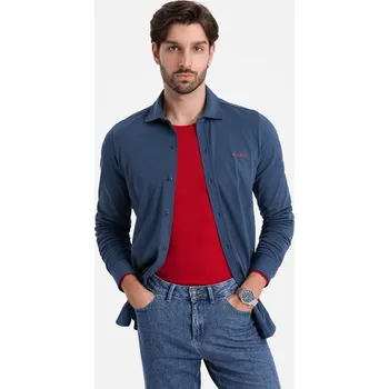 Pánské oblečení Pánské bavlněné tričko REGULAR z jednoduchého žerzeje - modré V1 OM-SHCS-0138 - S