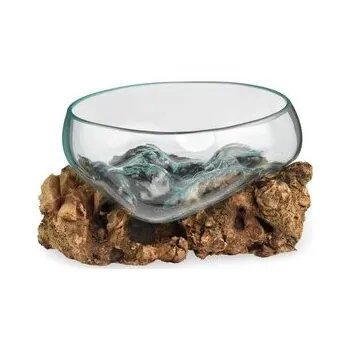 Skleněná mísa na dřevě 20 cm velká - var. N