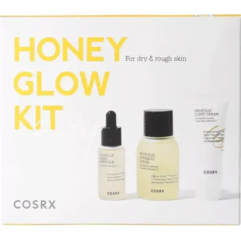 Kosmetická sada COSRX Honey Glow Trial Kit - Zklidňující sada s propolisem - Zklidňující tonikum - 30 ml + Protizánětlivá ampule - 10 ml + Lehký krém - 15 ml