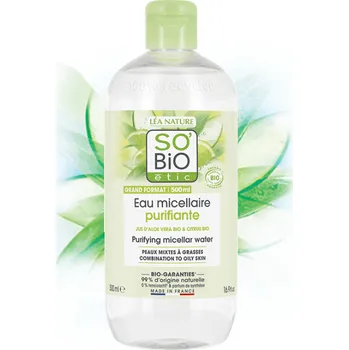 Micelární voda SO'BiO ETIC Voda micelární Aloe Vera čisticí — zinek a citrusy 500ml SO’BiO étic