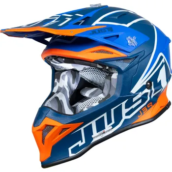 Helma na motorku Just1 J39 motokrosová přilba Thruster bílá/ fluo oranžová/ modrá - L JUS610