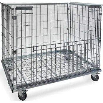 Pojízdný, pozinkovaný, drátěný box 1200x800 mm, vnitřní výška 850 mm, sklopná stěna, nosnost 250 kg