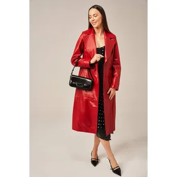 Červený dámský kožený kabát (XL - 42)