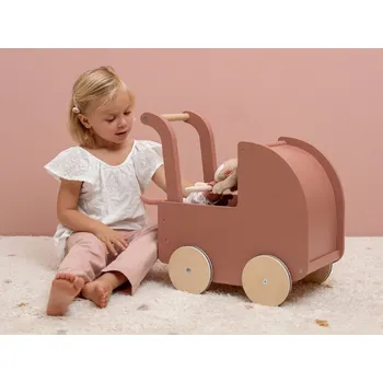 Kočárek pro panenku Little Dutch Kočárek pro panenky dřevěný s peřinkou Květiny a motýli