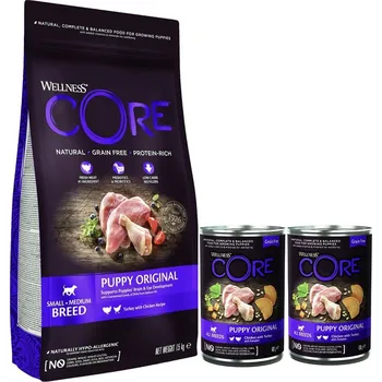Krmivo pro psa Wellness core PUPPY balíček granule + konzervy 1,5kg + 800g