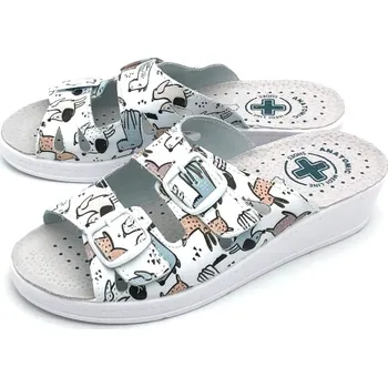 Dámské pantofle Dámské kožené pantofle 222-25 Mediline bílá Barva: bílá-pes, Velikost: 42