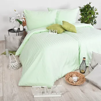 Povlečení Povlečení damaškové zelené EMI: Standardní set jednolůžko obsahuje 1x 200x140 + 1x 90x70