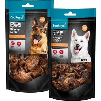 Pamlsek pro psa ZooRoyal kuřecí krky a žaludky, kombinované balení, 10 × 100 g