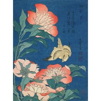 Plakát Plakát, Obraz - Peonies and canary (1834), Katsushika Hokusai