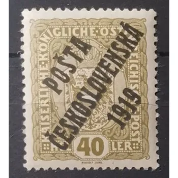 Sběratelství Známka ČSR PČ 1919, 40h, Pof.42*, I. typ přetisku