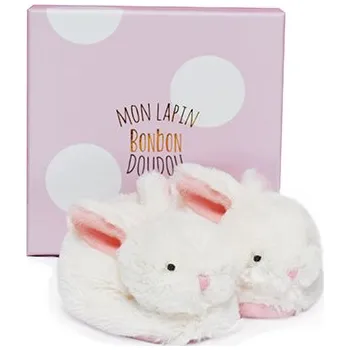 Dětská sálová obuv Doudou et Compagnie Paris Doudou Dárková sada - Sada botiček s chrastítky králíček růžový 0-6 měsíců