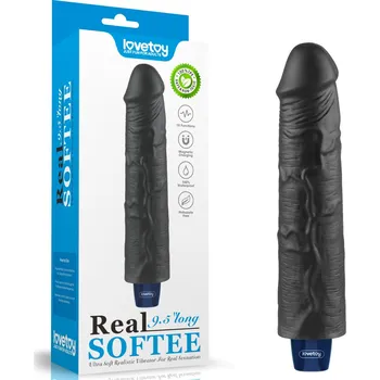 Vibrátor LoveToy Real Softee Rechargeable Vibrating Dildo 9.5" Black