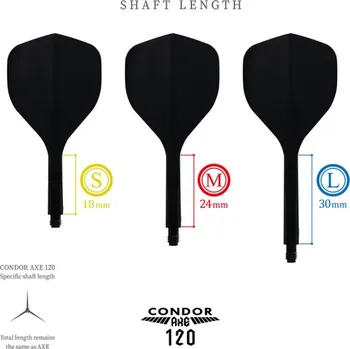 Šipka Condor AXE 120 černé, Small letky a krátké násadky 18mm