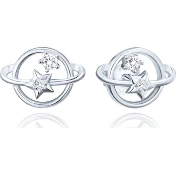Náušnice Stříbrné náušnice Saturn s bílým zirkonem