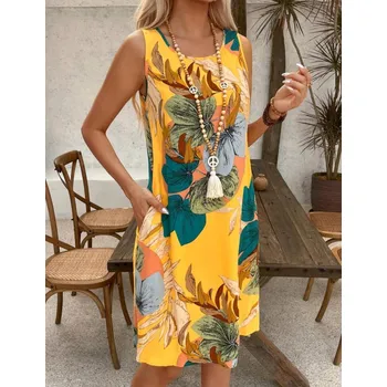 Dámské šaty Dámské žluté šaty s květy Barva: Žlutá, Velikostní tabulka: S