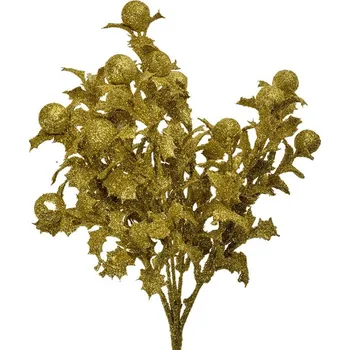 umělá květina Clayre & Eef Zlatá třpytivá umělá květina cesmína - 15*10*35 cm Zlatá