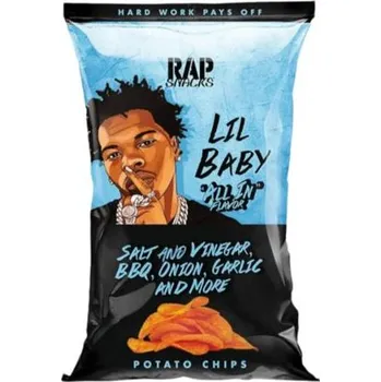 Slaná pochutina Rap Snacks Lil Baby chipsy s příchutí octa, BBQ, cibule, česneku a dalších příchutí 71 g