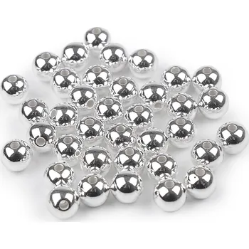 Korálek Plastové voskové korálky / perly Glance Metalic Ø10 mm, malé, 1 stříbrná