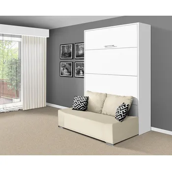 Postel Nabytekmorava Sklápěcí postel s pohovkou VS 21058P, 200x160 cm barevné kombinace: Bílá / dveře bílé, barva pohovky: Savana krémová