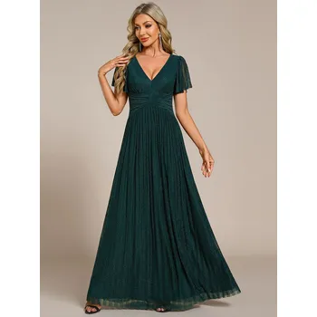 Dámské šaty Třpytivé večerní šaty ze síťoviny s výstřihem do V Barva: Tyrkysová, Velikost: 7XL