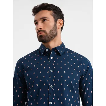 Pánská košile Ombre Men's cotton patterned SLIM FIT shirt - ink Ombre modrá 2640441