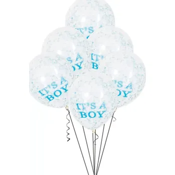 Balónek Transparentní balonky It's a boy s modrými konfetami 30 cm - 6 ks