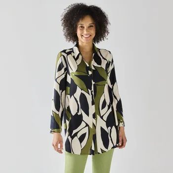 Dámské tričko Tunika s grafickým vzorem a knoflíky černá/khaki 38