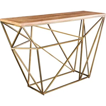 Konzolový stolek Stylový obdélníkový art deco konzolový stolek Xoia s mosazným rámem ve zlaté barvě a masivní mangovou hnědou deskou 119 cm